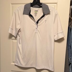 IZOD White Golf Polo with Black Gingham Trim